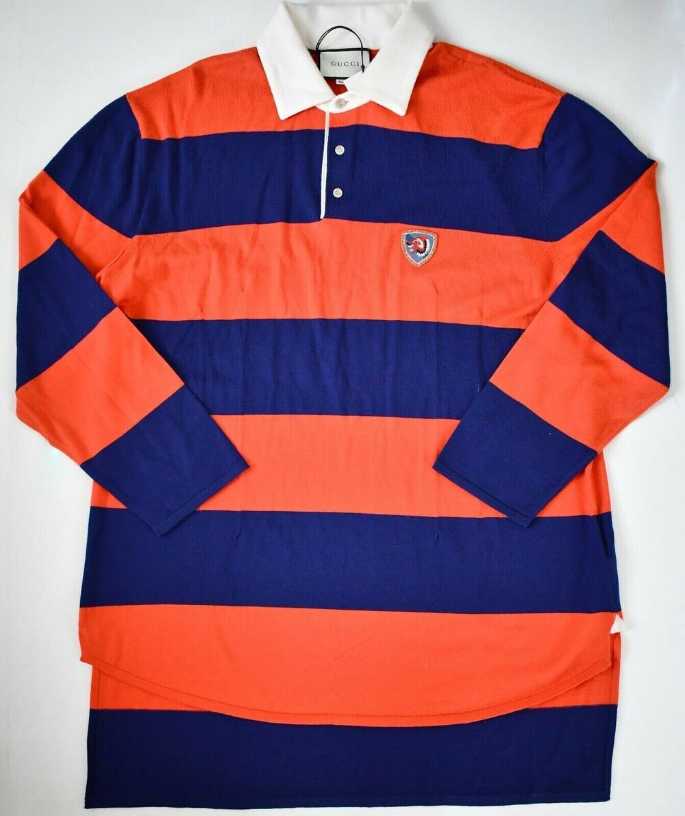 Gucci Blue/Orange Striped Wolf Patch Oversized Wool Polo Sweater Size S $1200.00